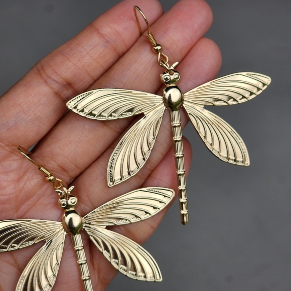 Dragonfly Boho Earrings Gold Boheme - Picture 3 of 5